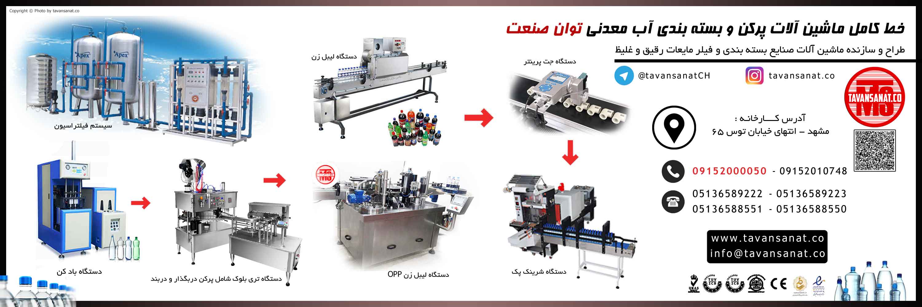 لیست قیمت دستگاه پرکن و بسته بندی خط تولید آب معدنی توان صنعت 0915200050
